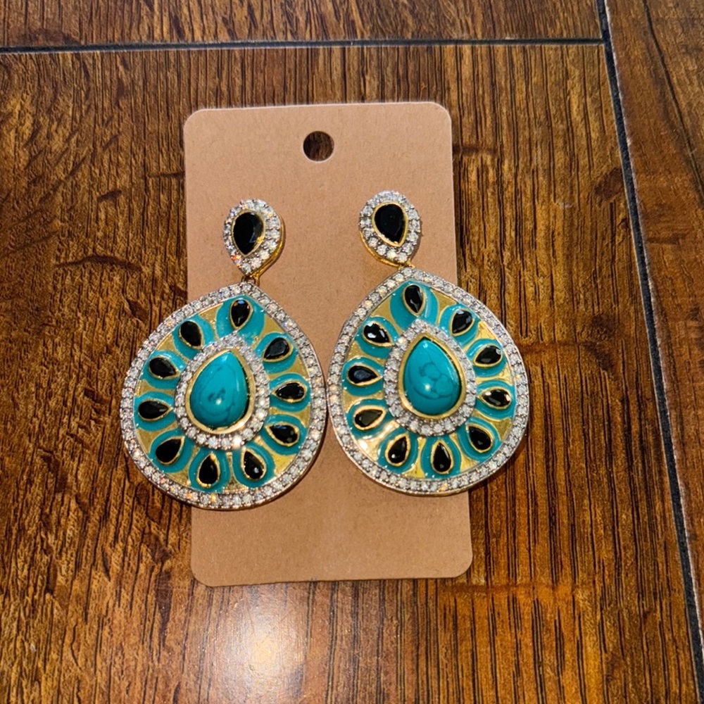 Vintage Blue and Black Statement Earrings